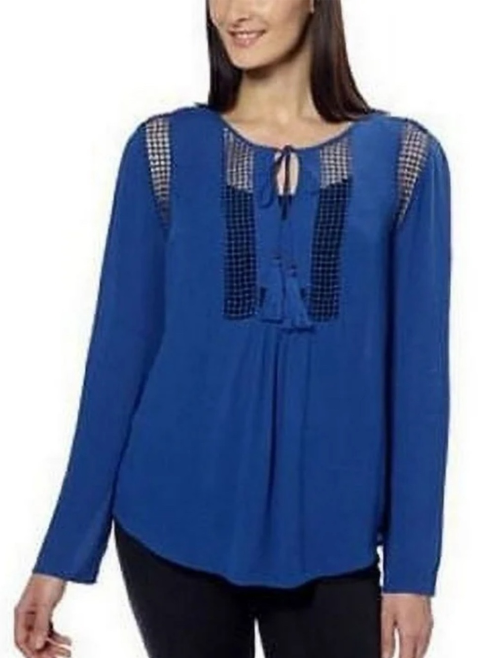 Joseph A. Crinkle Blouse Crochet Detail Top Blue XXL Lightweight Coastal Summer
